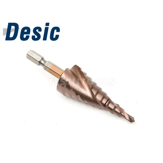 DESIC STEP DRILL SPIRAL FLUTE COBALT COATED 4-22MM, 3 DESIC STEP DRILL SPIRAL FLUTE COBALT COATED 4-22MM