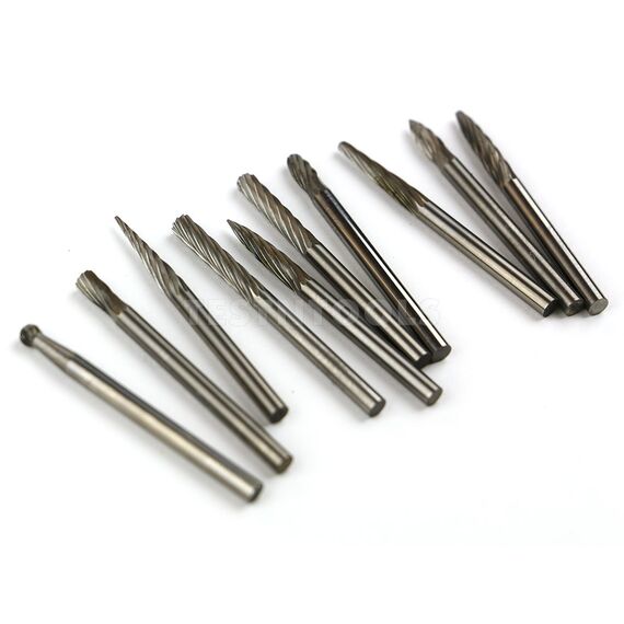 DESIC TUNGSTEN CARBIDE ROTARY BURR 10 PIECE ASSORTED SINGLE CUT 3MM