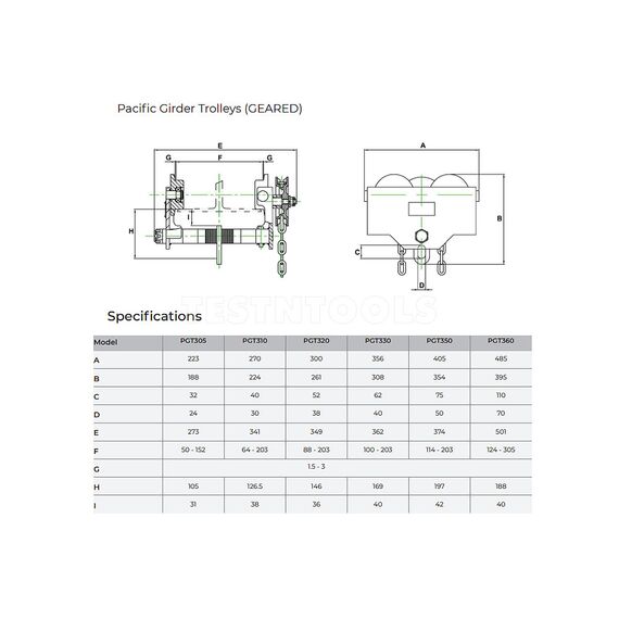 PACIFIC MANUAL GEARED TROLLEY 500KG PGT305HK
