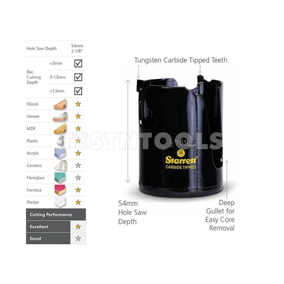 STARRETT MULTI PURPOSE TCT HOLESAW KIT FAST CUTTING 11 PIECE 19-76MM, 2 STARRETT MULTI PURPOSE TCT HOLESAW KIT FAST CUTTING 11 PIECE 19-76MM