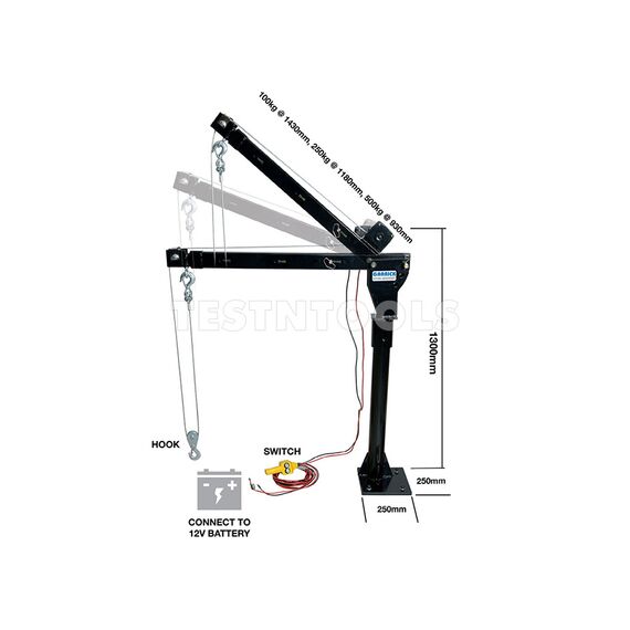 GARRICK UTE MOUNT SWIVEL CRANE HOIST 12VDC 800KG UTECRANE500