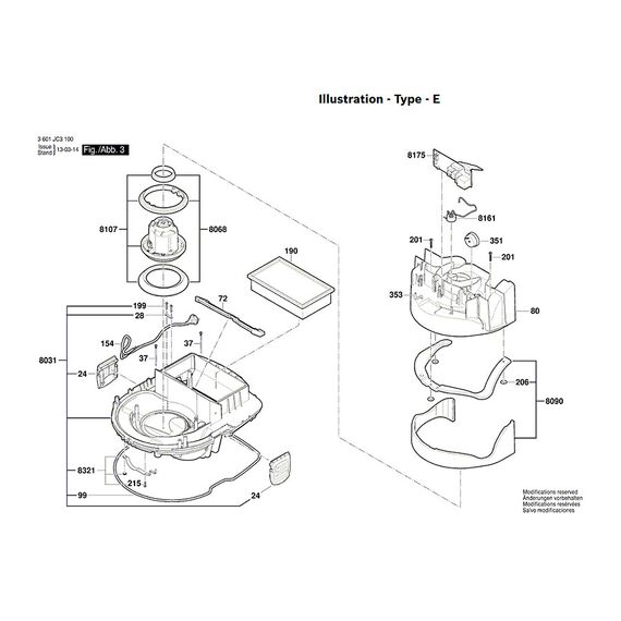 BOSCH GAS35MAFC SPARE PART NUMBER 190 - FILTER