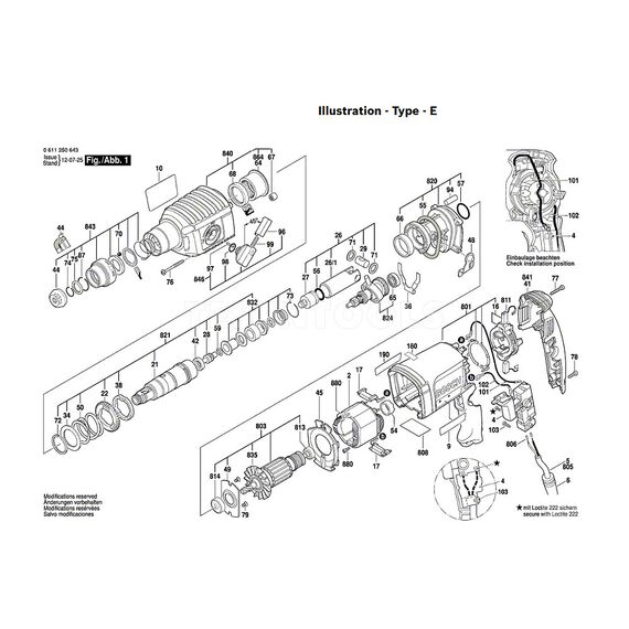 BOSCH GBH2-22E SPARE PART NUMBER 803 - ARMATURE WITH FAN 240V 1617000561