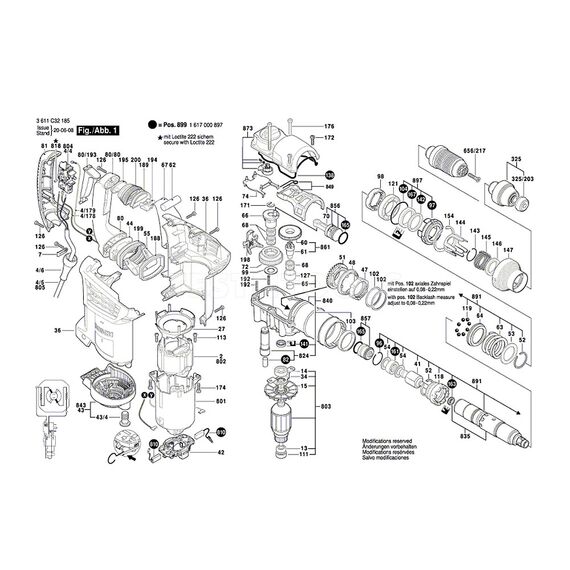 BOSCH GBH4-32DFR SPARE PART NUMBER 803 - ARMATURE WITH FAN 230V 1614010252