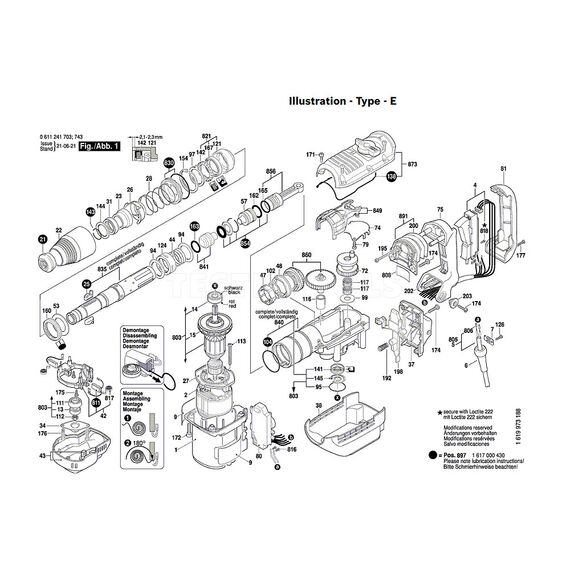 BOSCH GBH5-40DE SPARE PART NUMBER 803 - ARMATURE 220-240V 1614011098