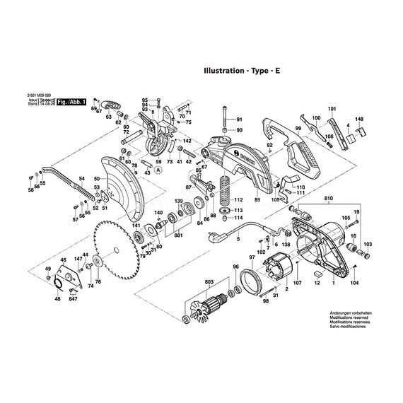 BOSCH GCM10MX SPARE PART NUMBER 803 - ARMATURE 220-240V 1619PA7056