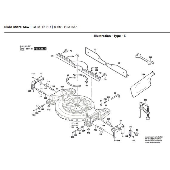 BOSCH GCM12SD SPARE PART NUMBER 250 - DUST BAG