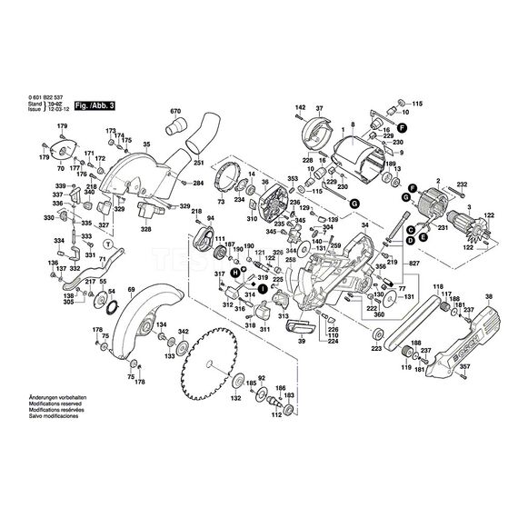 BOSCH GCM12SD SPARE PART NUMBER 43 - BEARING PEDESTAL UPPER HANDLE 2610915738