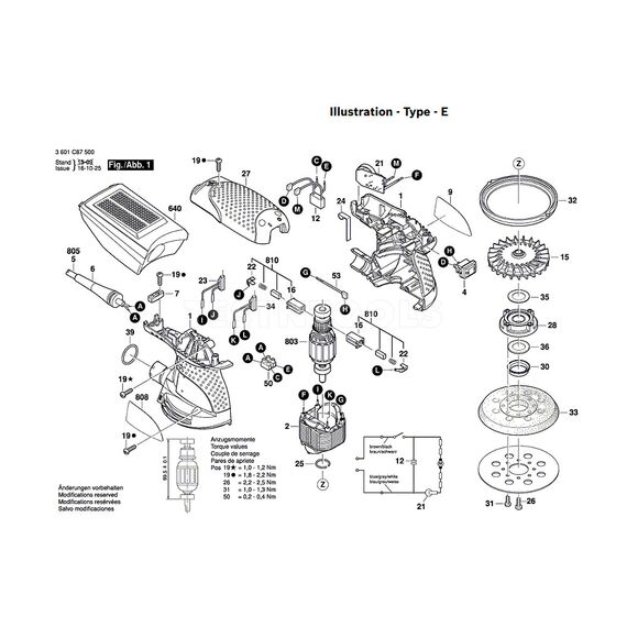 BOSCH GEX125-1AE SPARE PART NUMBER 803 - ARMATURE 230V 2609199164