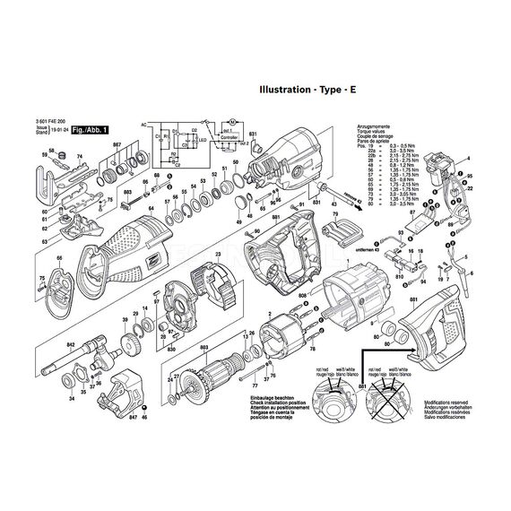 BOSCH GSA1300PCE SPARE PART NUMBER 803 - ARMATURE 230-240V 2610015637