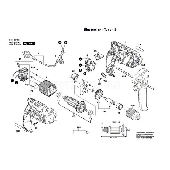BOSCH GSB13RE SPARE PART NUMBER 803 - ARMATURE 220-240V 2609120232