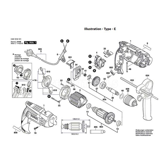 BOSCH GSB16RE SPARE PART NUMBER 803 - ARMATURE 220-240V 2609120235