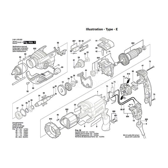 BOSCH GSB19-2RE SPARE PART NUMBER 803 - ARMATURE 230-240V 2604011914