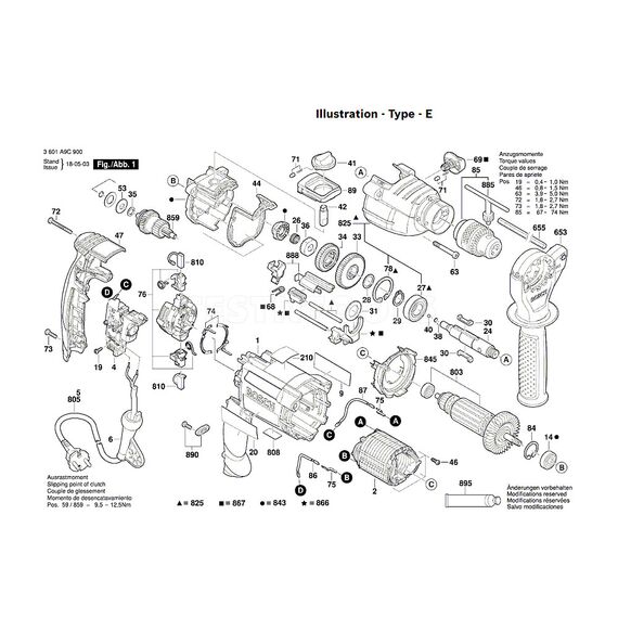 BOSCH GSB24-2KC SPARE PART NUMBER 885 - CHUCK KEY 2607950007