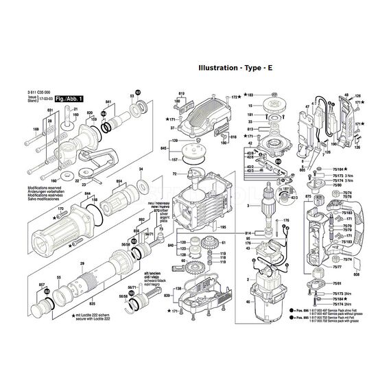 BOSCH GSH16-28 SPARE PART NUMBER 3 - ARMATURE 220-240V 1614011117