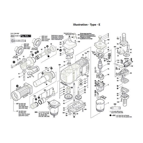 BOSCH GSH27VC SPARE PART NUMBER 803 - ARMATURE 220-240V 1614011139