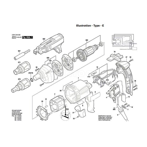 BOSCH GSR6-25TE SPARE PART NUMBER 803 - ARMATURE 230V 2604011941