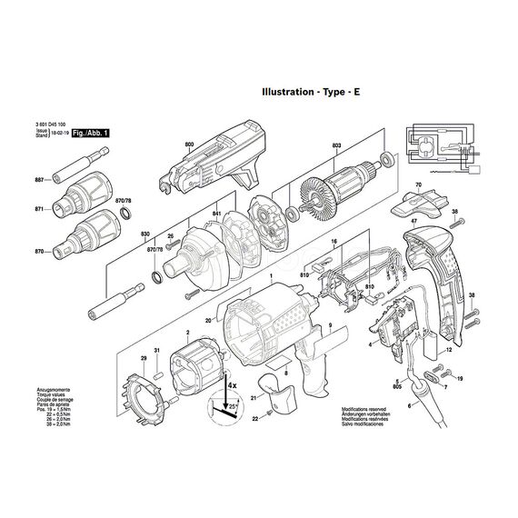 BOSCH GSR6-45TE SPARE PART NUMBER 803 - ARMATURE 220-240V 2604011943