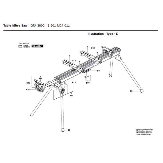 BOSCH GTA3800 SPARE PART NUMBER 813 - WHEEL SET 1609B01854