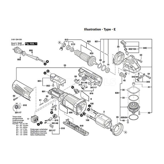BOSCH GWS1-125CIEP SPARE PART NUMBER 803 - ARMATURE WITH FAN 230V 1607000V33
