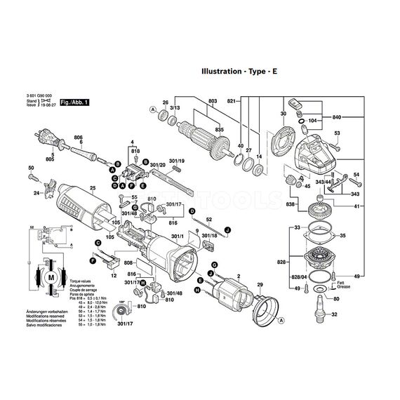 BOSCH GWS11-125 SPARE PART NUMBER 803 - ARMATURE WITH FAN 230V 1607000V51