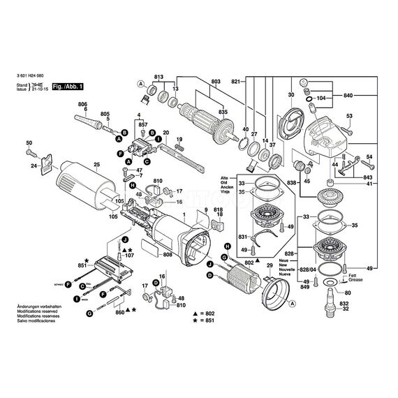 BOSCH GWS1400CC SPARE PART NUMBER 803 - ARMATURE WITH FAN 220-240V 1604010A22