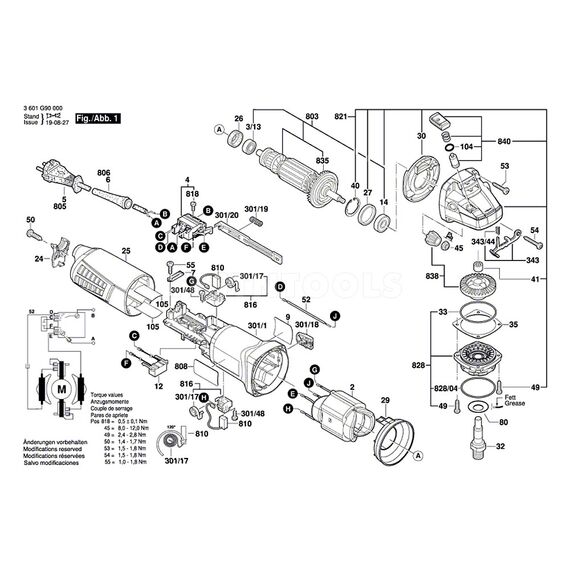 BOSCH GWS9-115 SPARE PART NUMBER 803 - ARMATURE WITH FAN 230V 1607000V49