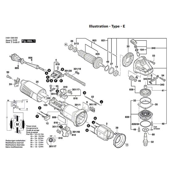 BOSCH GWS9-115 SPARE PART NUMBER 838 - GEAR UNIT