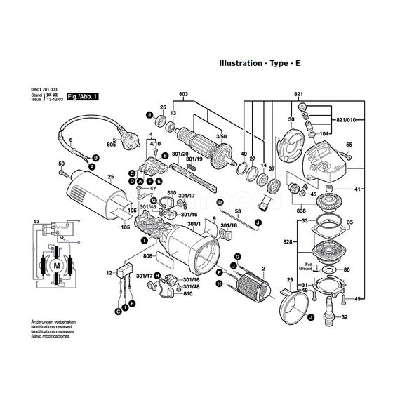 BOSCH GWS9-125 SPARE PART NUMBER 803 - ARMATURE WITH FAN 220-240V 1604010660