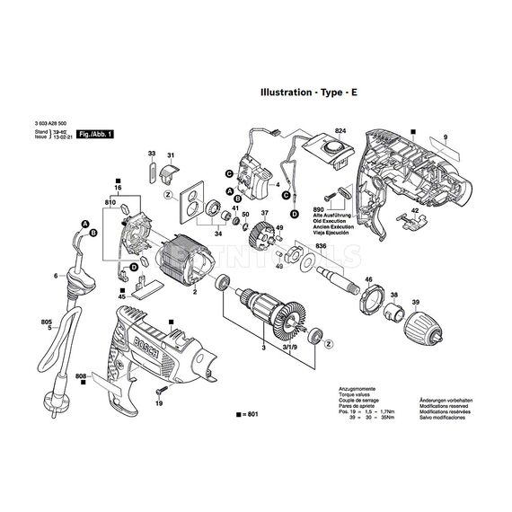 BOSCH PSB750RCE SPARE PART NUMBER 3 - ARMATURE 220-240V 2609003195