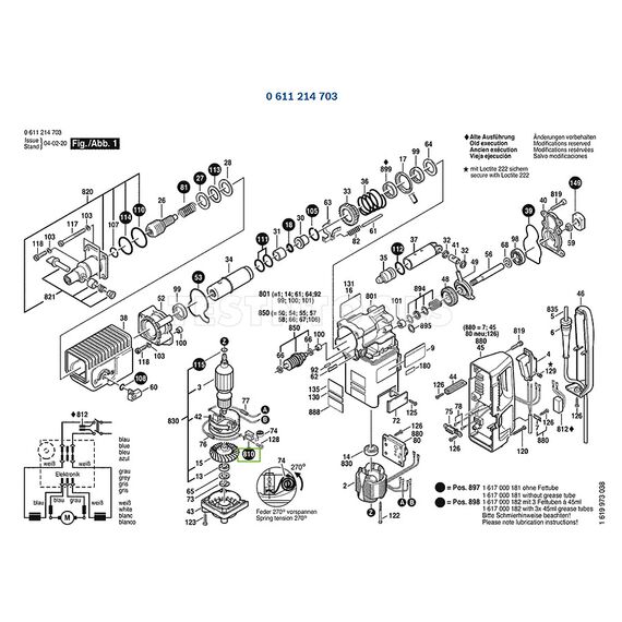 BOSCH GBH7-45DE SPARE PART NUMBER 810 - CARBON BRUSH SET 1617014110