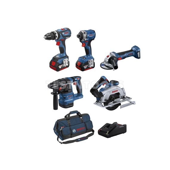BOSCH 18V 5PC 5.0AH BRUSHLESS COMBO KIT GSB+GDR+GHB+GKS+GWS+2X5 0615A5008W