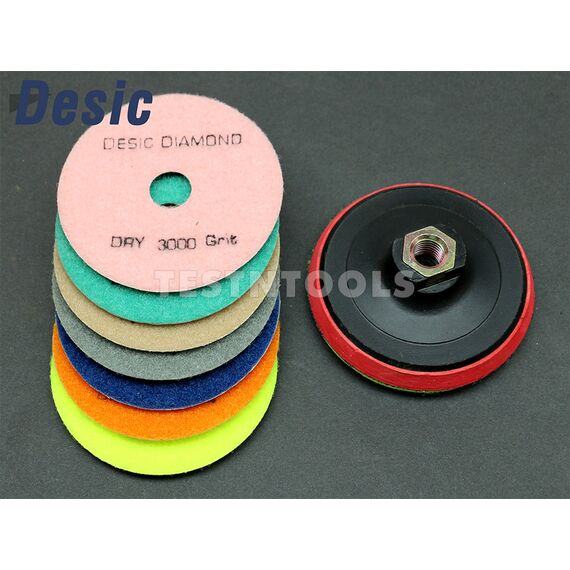 DESIC DIAMOND DRY POLISHING PADS 7 GRITS AND 100MM M14 BACKING PAD