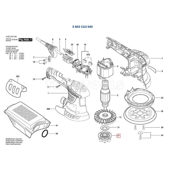 BOSCH PEX300AE FOR 3603CA3040 SPARE PART NUMBER 21 - BEARING FLANGE